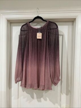 Bloomchic Sheer Ombre Long Sleeve Blouse - Mauve to Plum